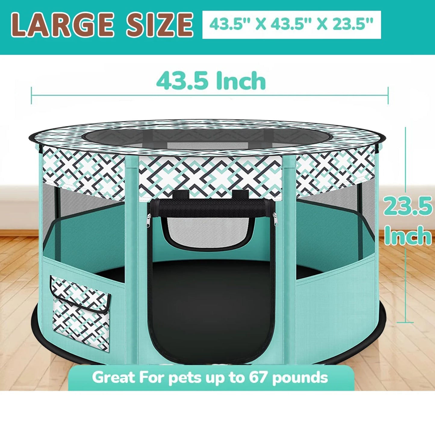 Large Pet Playpen, 44" Diameter 24" Height Dog Playpen, Heavy Duty Portable Exercise Pen Tent for Dog, Cat, Rabbit, Foldable Indoor Outdoor Travel Use, Come with Carrying Case