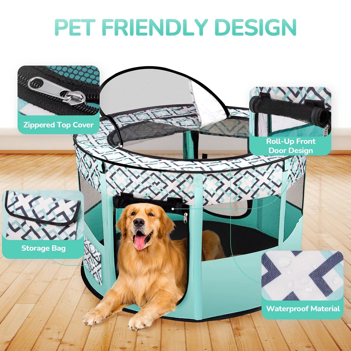 Large Pet Playpen, 44" Diameter 24" Height Dog Playpen, Heavy Duty Portable Exercise Pen Tent for Dog, Cat, Rabbit, Foldable Indoor Outdoor Travel Use, Come with Carrying Case