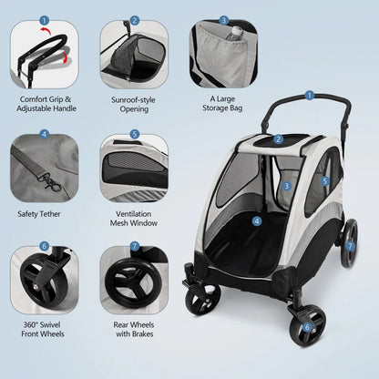 Large Dog Stroller for Pet Jogger Stroller for 2 Dogs Cats